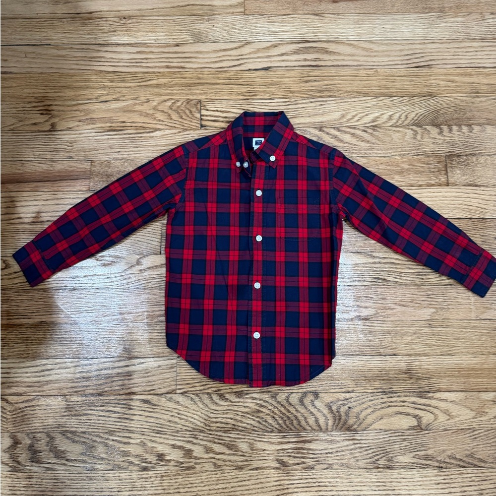 Janie and Jack Red and Navy Plaid Button Down Shirt